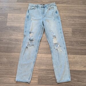 Hollister Light Blue Distressed Ultra High-rise Mom Jeans